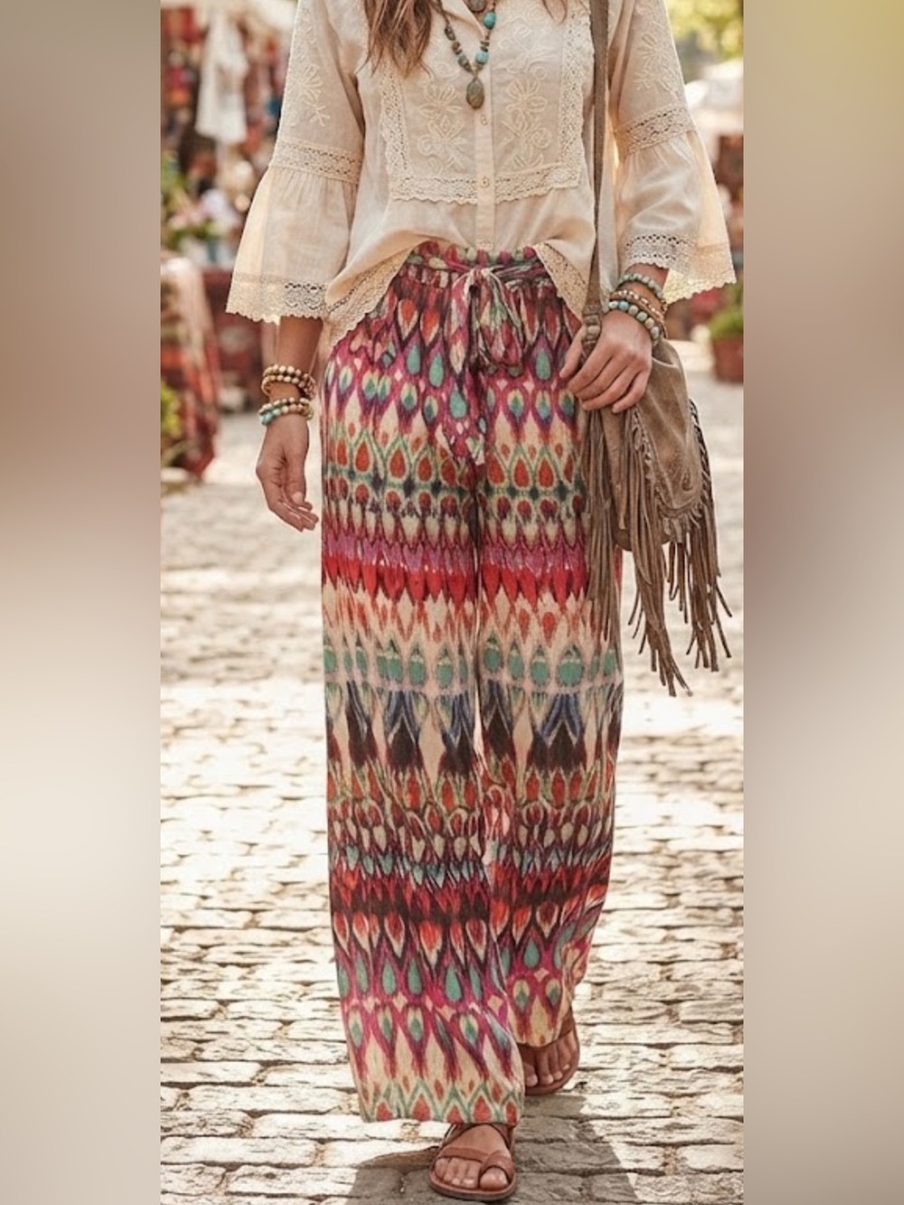 Truth Ikat Wide Leg Jumpsuit Pants Small Boho Resort Colorful